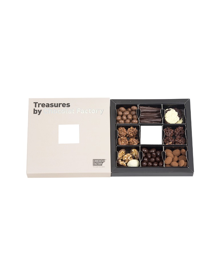 Caja de bombones gris Treasures abierta de 400 g